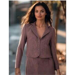 60s Wool Blend Skirt Suit Size Small Mauve Daniel Spellbound Long Sleeve USA EUC